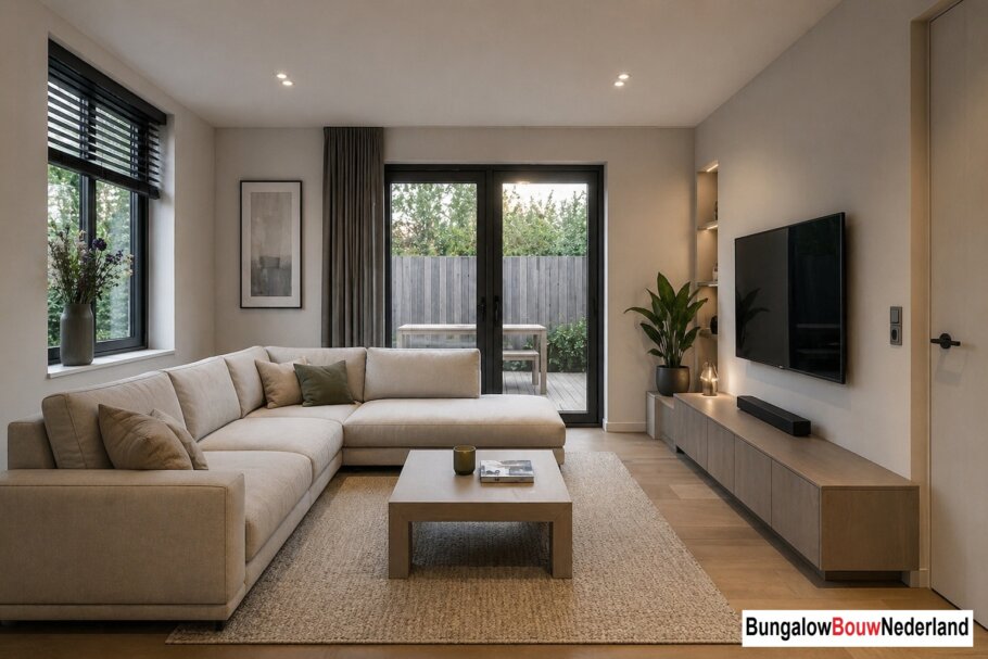 bungalowbouwnederland.nl type L150 bungalow plat dak INTERIEUR inspiratie printerest facebook instagram