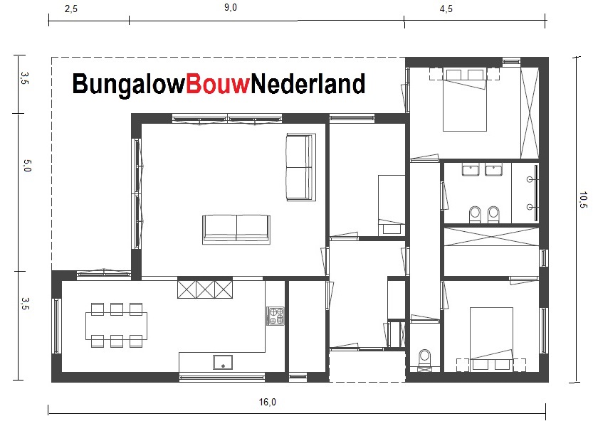 energieneutrale bungalow katalogus ontwerp en bouw   type L 80 plattegrond indeling