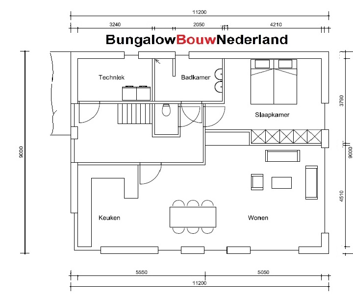 plattegrond indeling gelijkvloers leven op begane grond kleine verdieping voor logees H281 