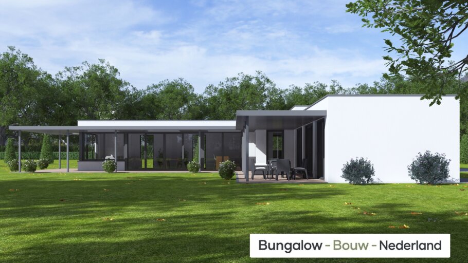 Moderne levensloopbestendige bungalow L-168 met plat dak en hoge campercarport
