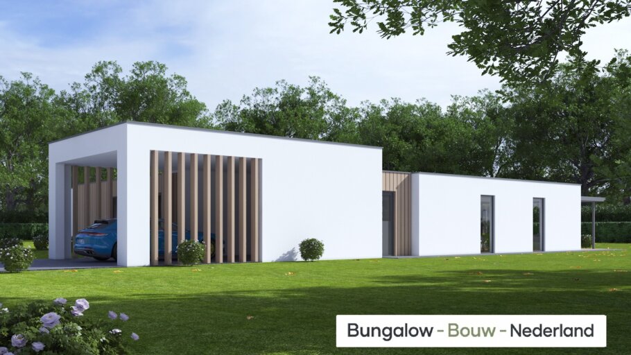 Moderne levensloopbestendige bungalow L-168 met plat dak en hoge campercarport