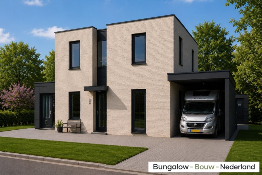 H-257 moderne kubistische woning met plat dak, grote glaspartijen en levensloopbestendige indeling