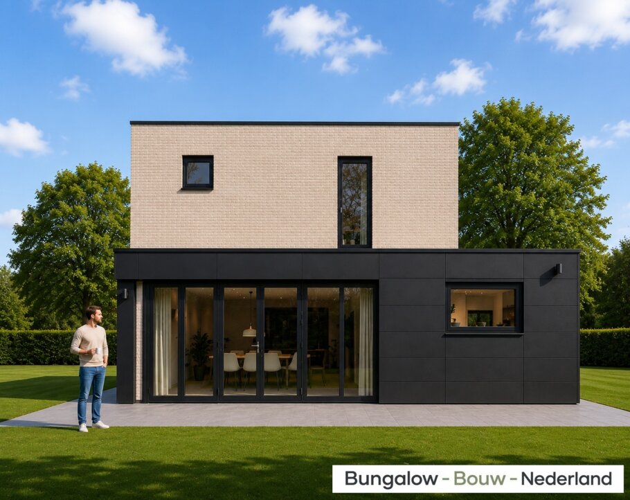H-257 moderne kubistische woning met plat dak, grote glaspartijen en levensloopbestendige indeling