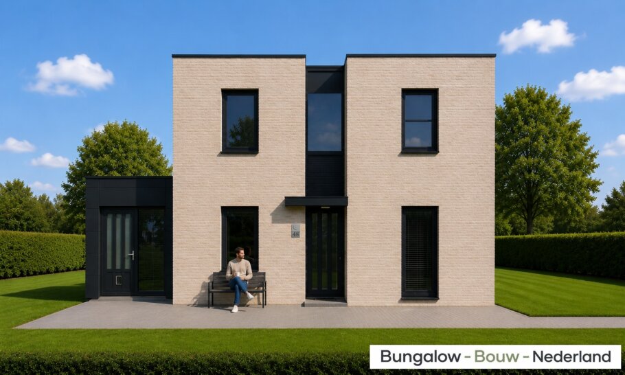 H-257 moderne kubistische woning met plat dak, grote glaspartijen en levensloopbestendige indeling