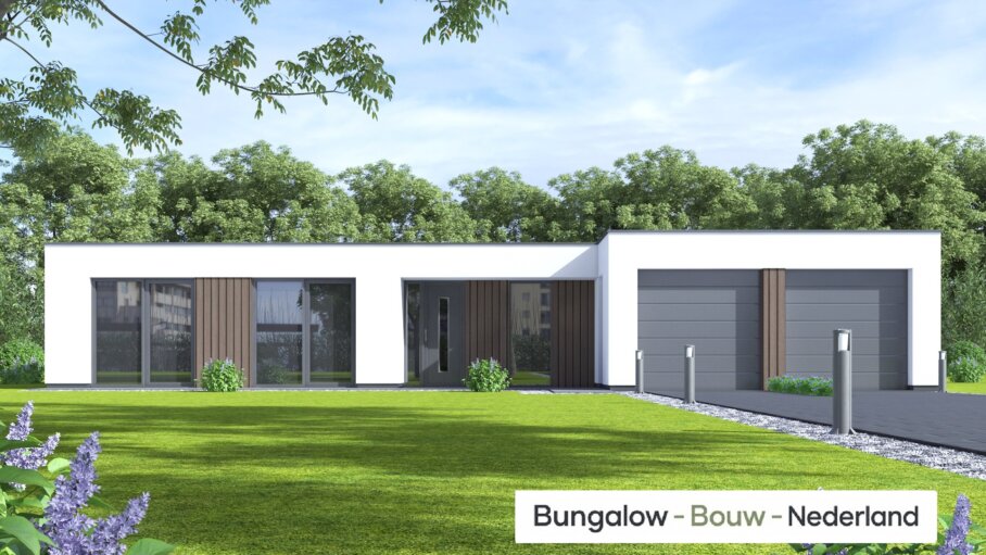 Levensloopbestendige bungalow L-169 met plat dak en garage | BungalowBouwNederland
