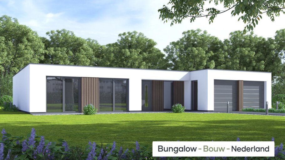 Levensloopbestendige bungalow L-169 met plat dak en garage | BungalowBouwNederland
