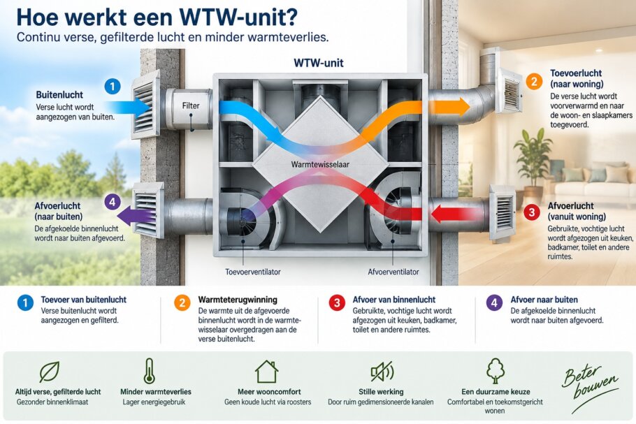 WTW-ventilatie systeem D voor een energiezuinige nieuwbouwwoning