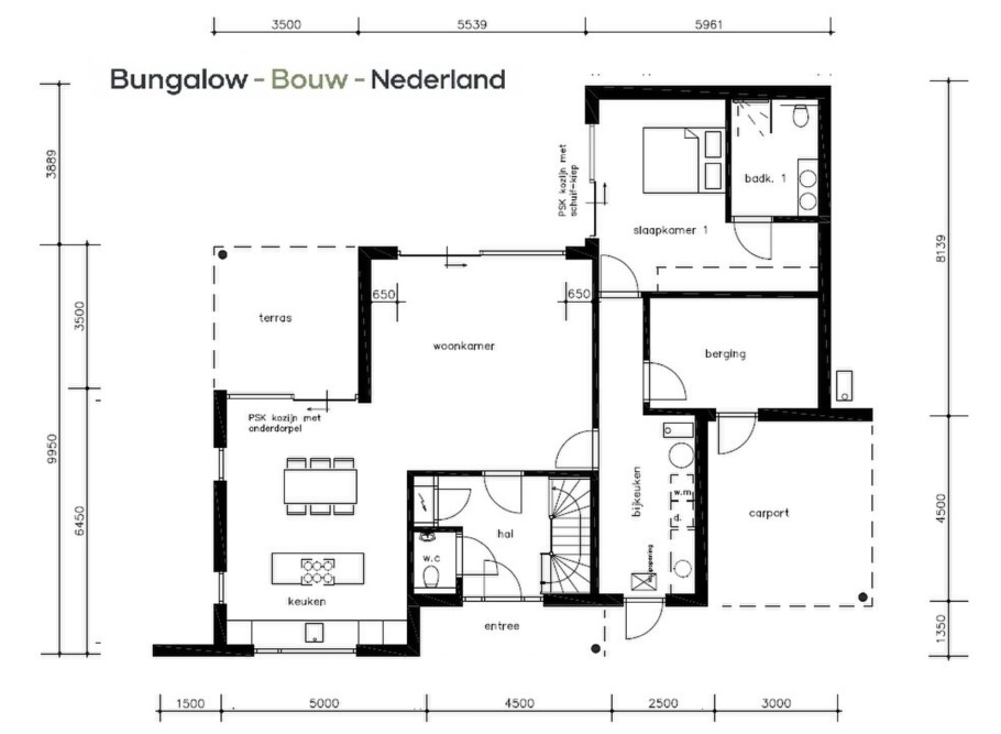 Bungalowbouw Nederland H392 gelijkvloerse woning met kleine verdieping door  staalframebouw nederland