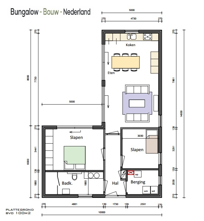 bekijk de plattegrond van een kleine woning 100 m2