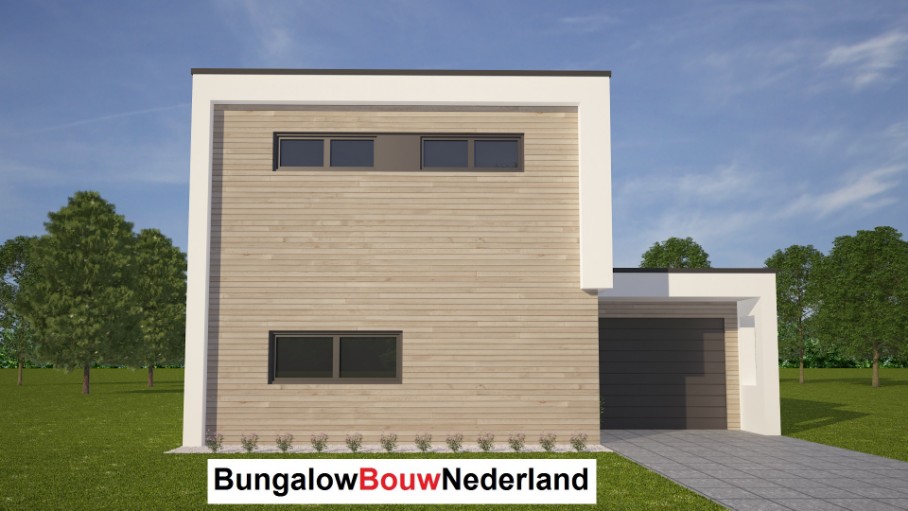 kleine kubuswoning gelijkvloers wonen en slapen met kleine verdieping H87