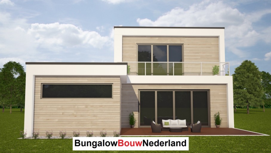 kleine kubuswoning gelijkvloers wonen en slapen met kleine verdieping H87