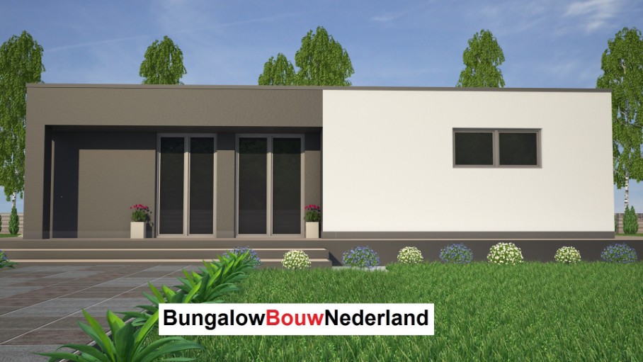 kubistische 1 eenlaagse bungalow met overdekt terras ontwerp en bouw type L24