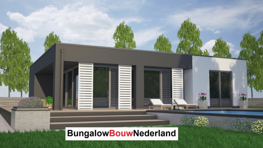 kubistische 1 eenlaagse bungalow met overdekt terras ontwerp en bouw type L24