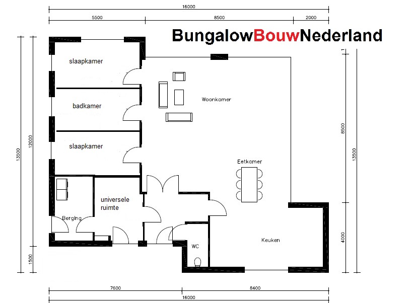 kubistische eenlaagse bungalow met overdekt terras plattegrond indeling L24