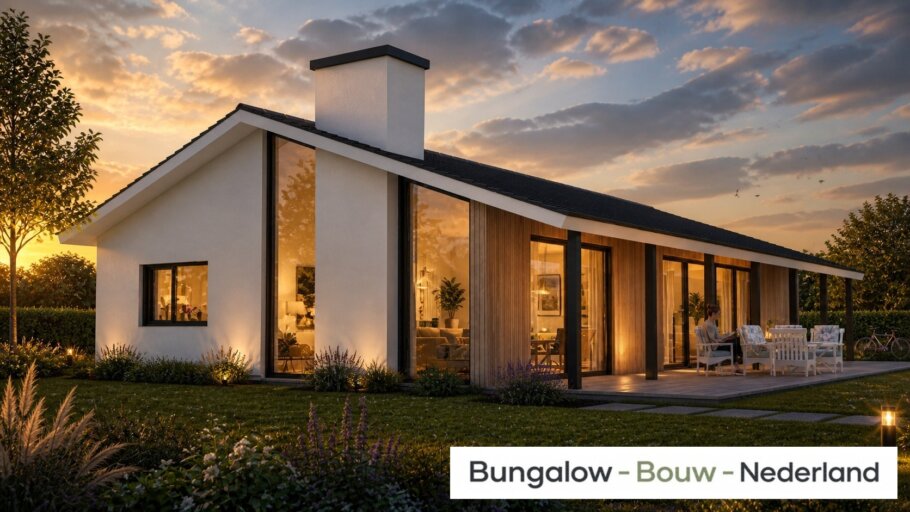 Moderne levensloopbestendige bungalow LK-136 met strakke architectuur, grote raampartijen en energiezuinige staalframebouw uitvoering