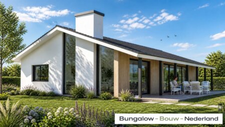 Moderne levensloopbestendige bungalow LK-136 met strakke architectuur, grote raampartijen en energiezuinige staalframebouw uitvoering