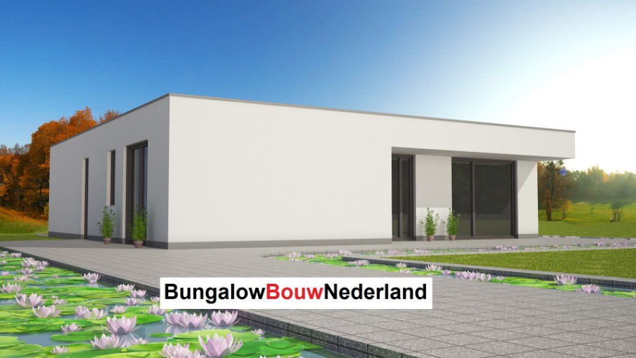 modern bungalow catalogus ontwerp met plat dak overdekt terras veel glas type L73 