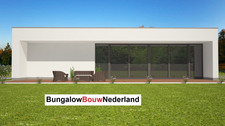 modern bungalow catalogus ontwerp met plat dak overdekt terras veel glas type L73 