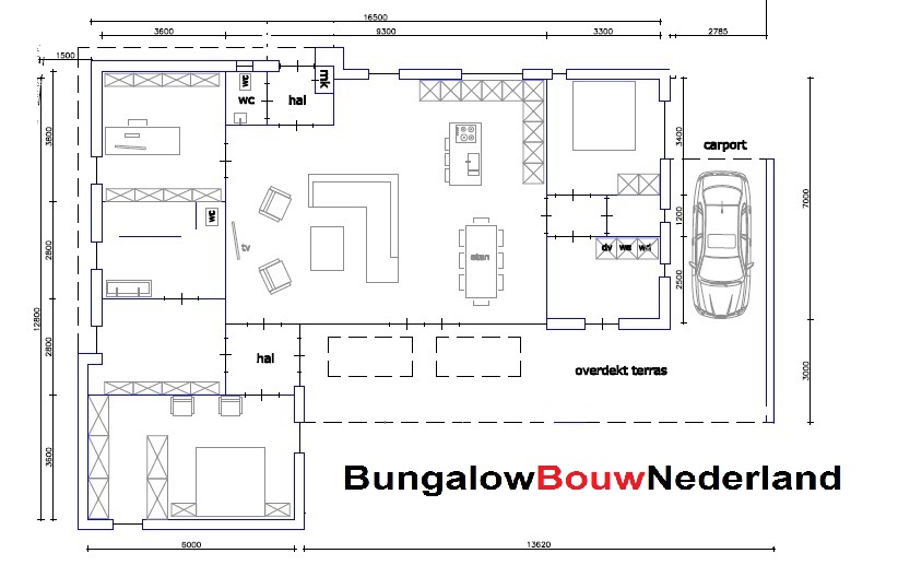 bungalow betaalbare architectuur plattegrond indeling type L68