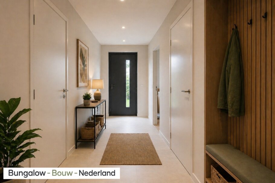 Lichte moderne woonkamer met leefkeuken, grote schuifpuien en uitzicht op de tuin