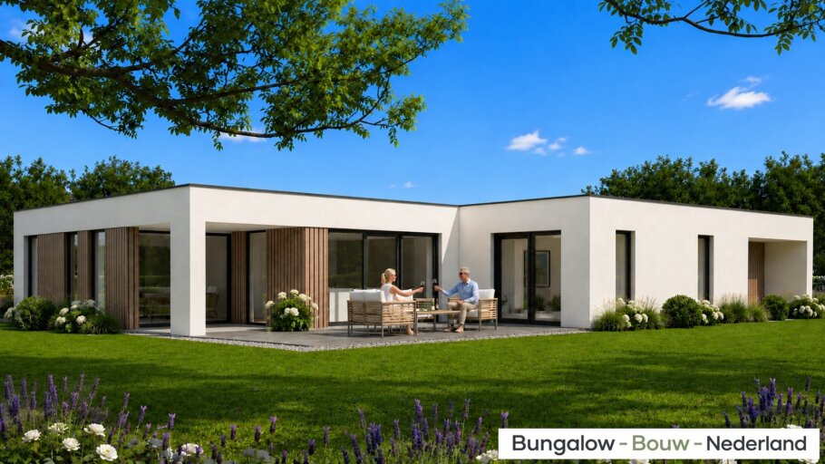 Moderne gelijkvloerse bungalow L-172 met garage en overdekt terras