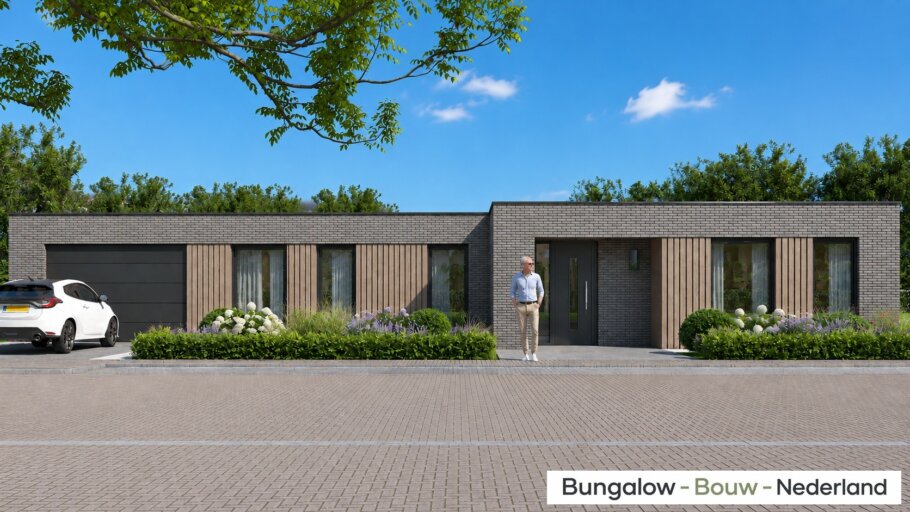 Moderne gelijkvloerse bungalow L-172 met garage en overdekt terras