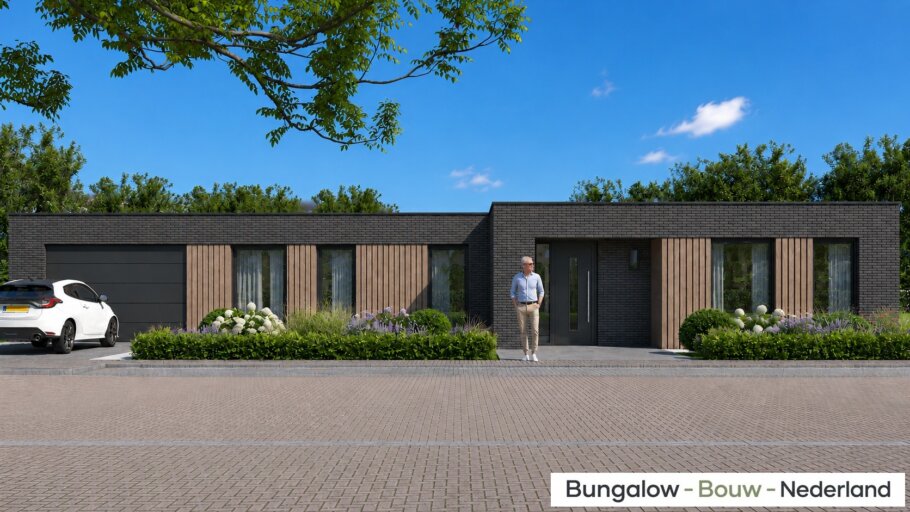 Moderne gelijkvloerse bungalow L-172 met garage en overdekt terras