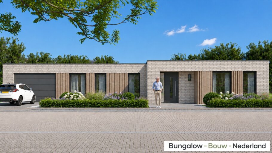 Moderne gelijkvloerse bungalow L-172 met garage en overdekt terras