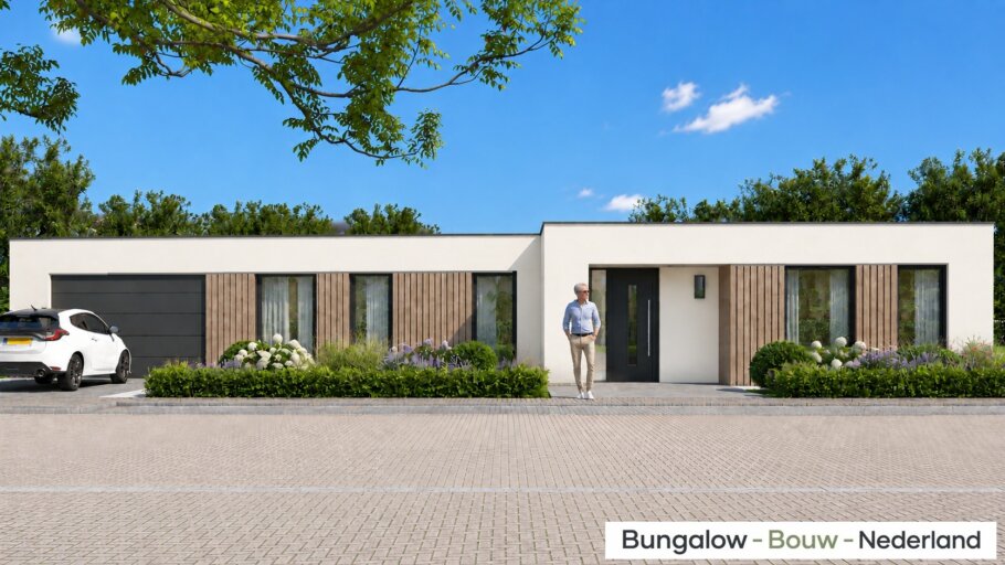 Moderne gelijkvloerse bungalow L-172 met garage en overdekt terras