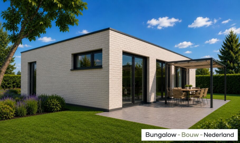 L-198 moderne gelijkvloerse bungalow met plat dak en 3 slaapkamers