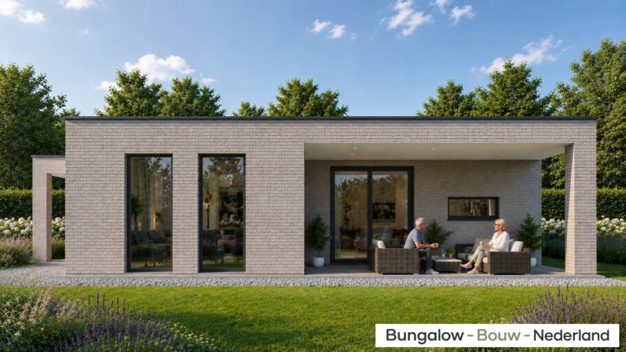 Moderne gelijkvloerse bungalow L-166 met carport en overdekt terras