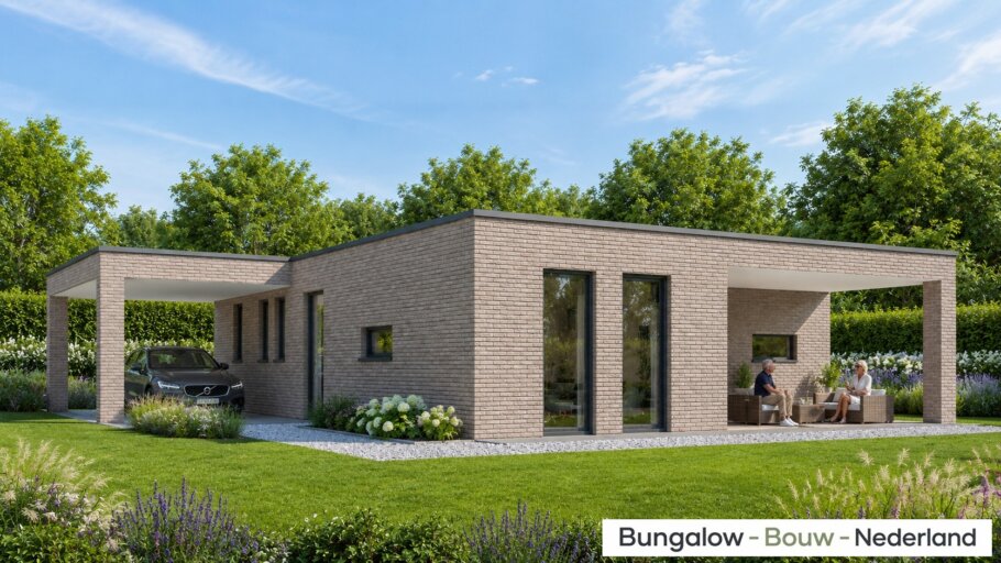 Moderne gelijkvloerse bungalow L-166 met carport en overdekt terras
