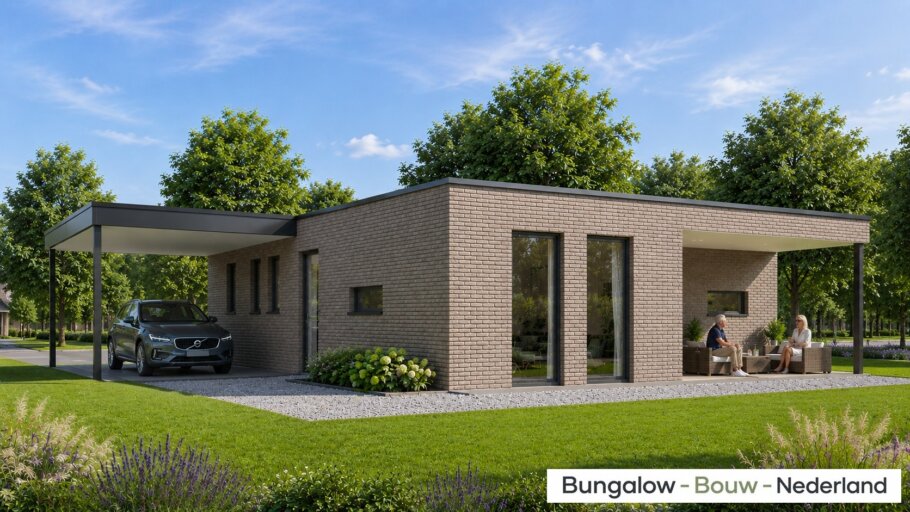 Moderne gelijkvloerse bungalow L-166 met carport en overdekt terras