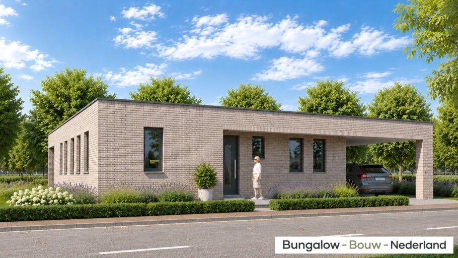Moderne gelijkvloerse bungalow L-166 met carport en overdekt terras
