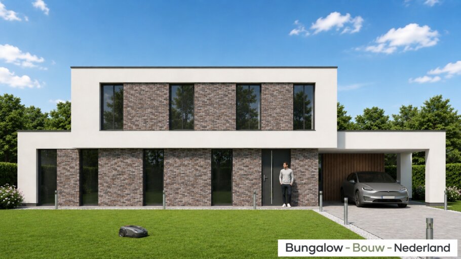 Moderne kubistische levensloopbestendige woning H-394 met twee bouwlagen en plat dak