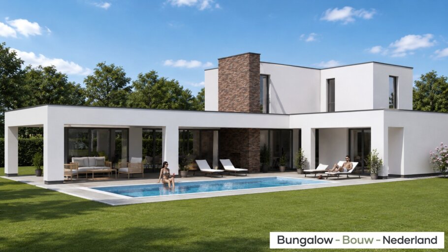 Moderne kubistische levensloopbestendige woning H-394 met twee bouwlagen en plat dak