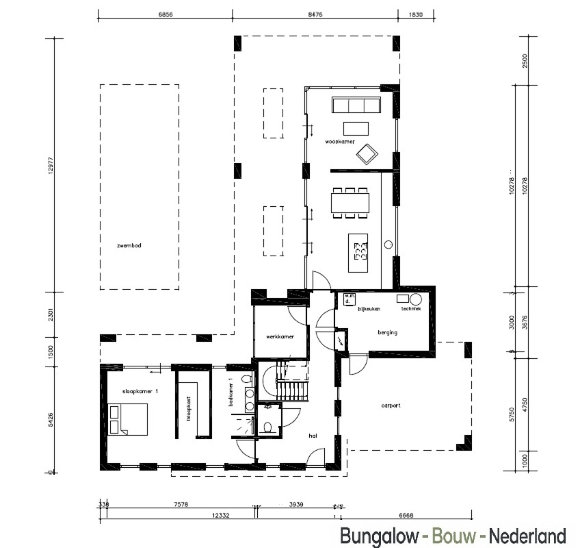 Plattegronden levensloopbestendige kubistische woning H-394