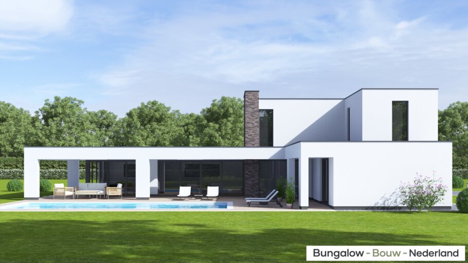Moderne kubistische levensloopbestendige woning H-394 met twee bouwlagen en plat dak