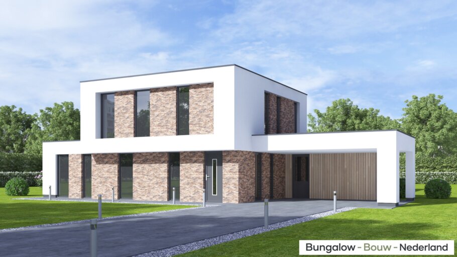 Moderne kubistische levensloopbestendige woning H-394 met twee bouwlagen en plat dak