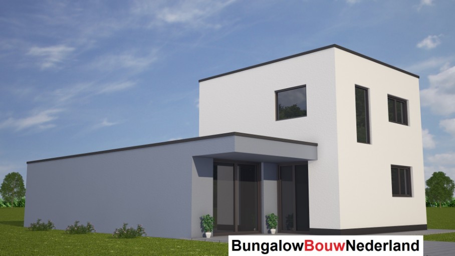 moderne kubistische Semi-bungalow met plat dak kleine gastenverdieping H83 moderne kubistische Semi-bungalow met plat dak kleine gastenverdieping H83