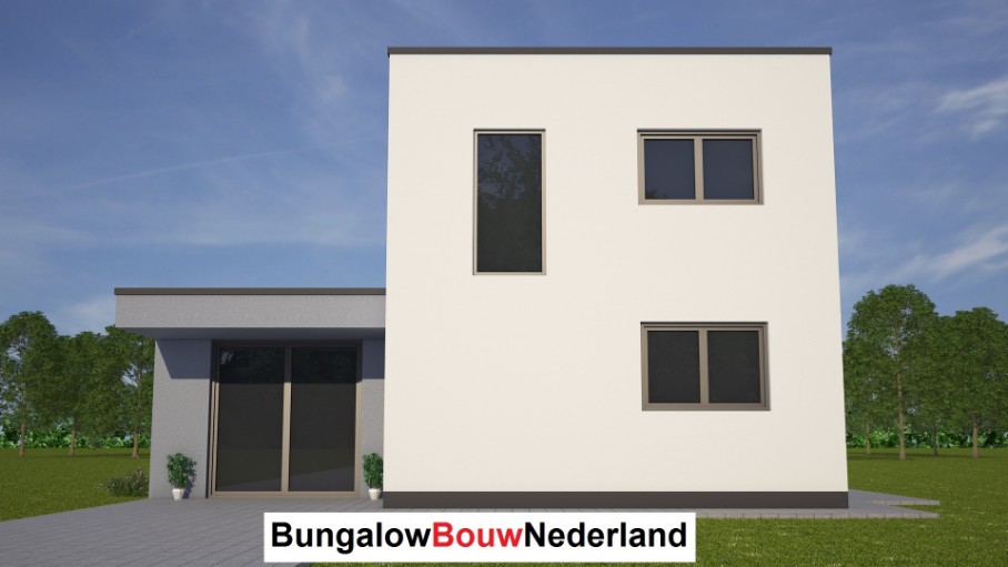 moderne kubistische Semi-bungalow met plat dak kleine gastenverdieping H83 moderne kubistische Semi-bungalow met plat dak kleine gastenverdieping H83