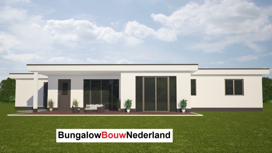 moderne witte bungalow met veel glas en ramen tpye L23