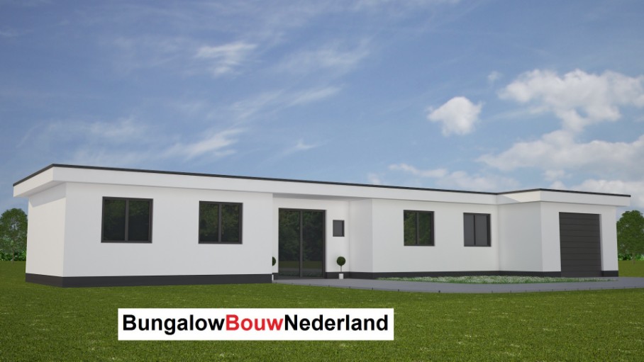 moderne witte bungalow met veel glas en ramen tpye L23