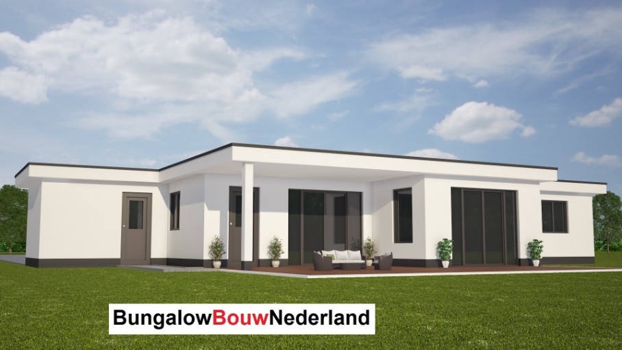 moderne witte bungalow met veel glas en ramen tpye L23