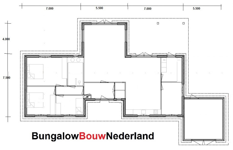 moderne witte bungalow met veel glas en ramen tpye plattegrond indeling L23 moderne witte bungalow met veel glas en ramen tpye plattegrond indeling L23