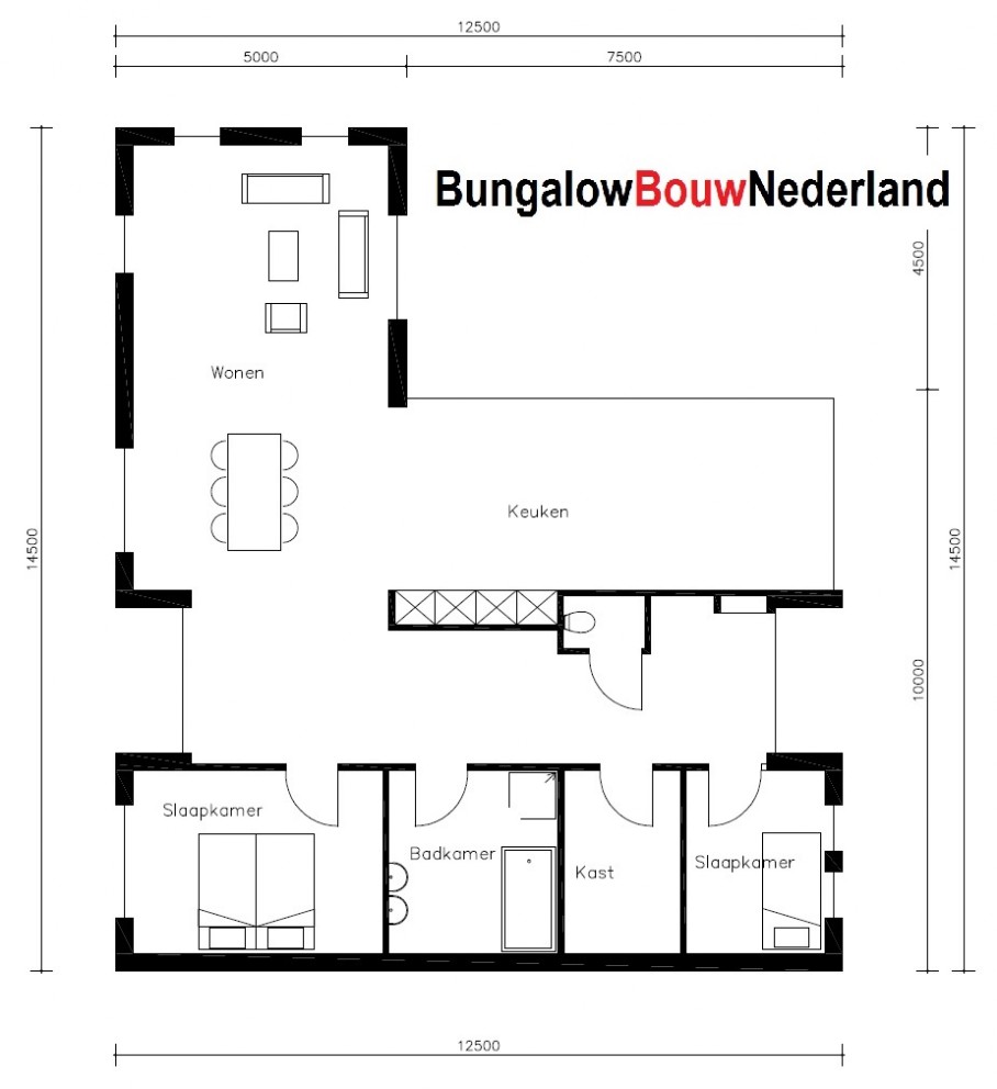 mooie bungalow alles gelijksvloers met hoog dak plattegrond indeling L29