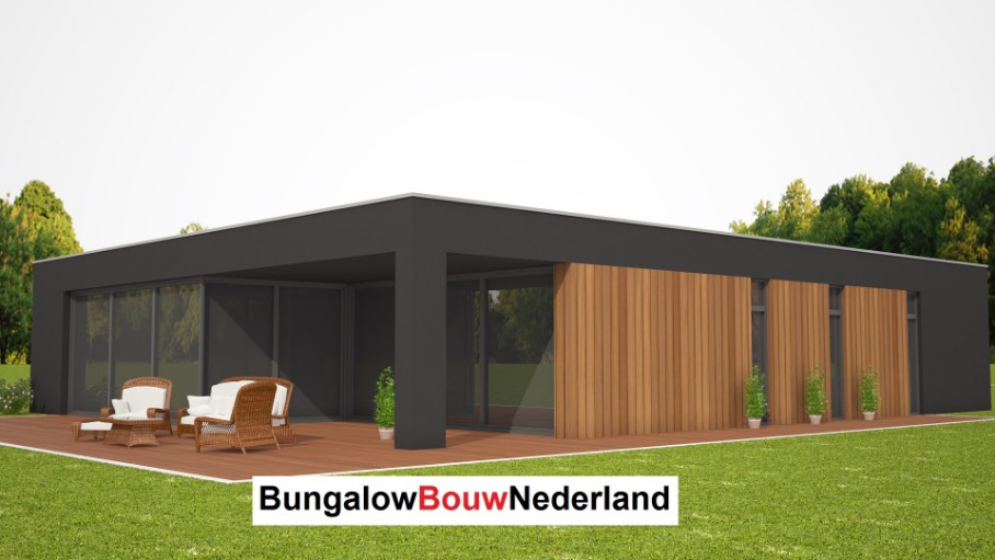 mooie moderne bungalow met plat dak bouwen met staalframe type L69