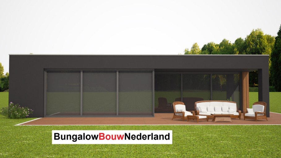 mooie moderne bungalow met plat dak bouwen met staalframe type L69