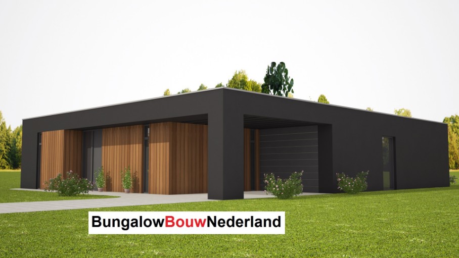 mooie moderne bungalow met plat dak bouwen met staalframe type L69