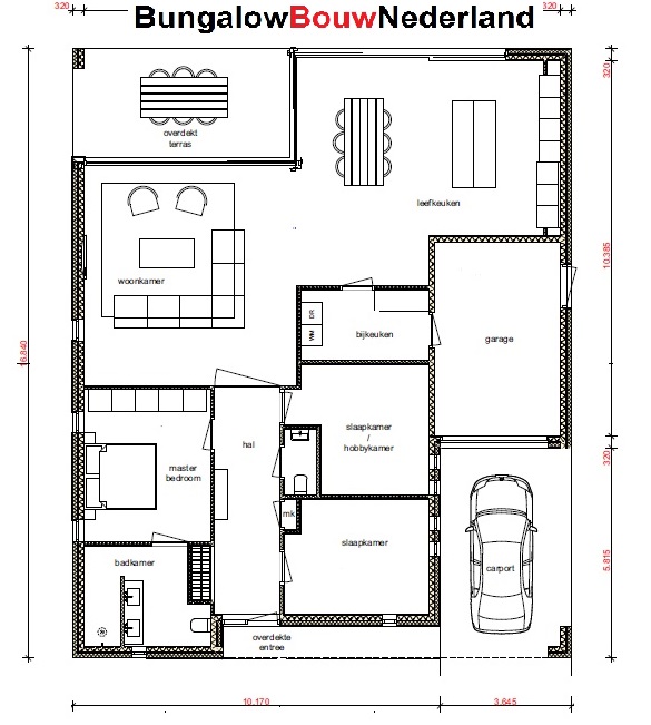 mooie moderne bungalow met plat dak bouwen plattegrond indeling type L69